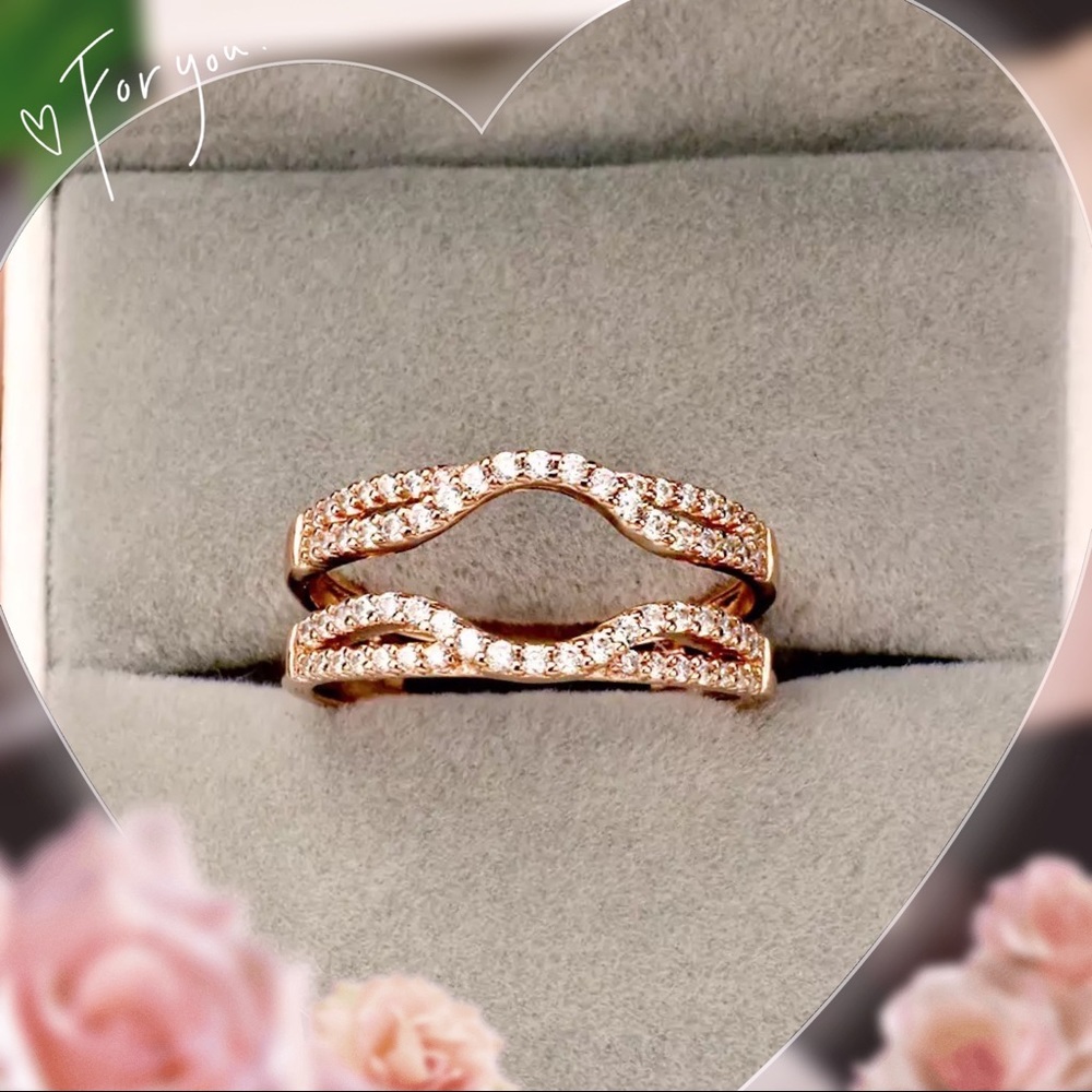 💖 Enhancer Wrap double Wedding Bands Promise vacation replacement bridal ring - Picture 5 of 7